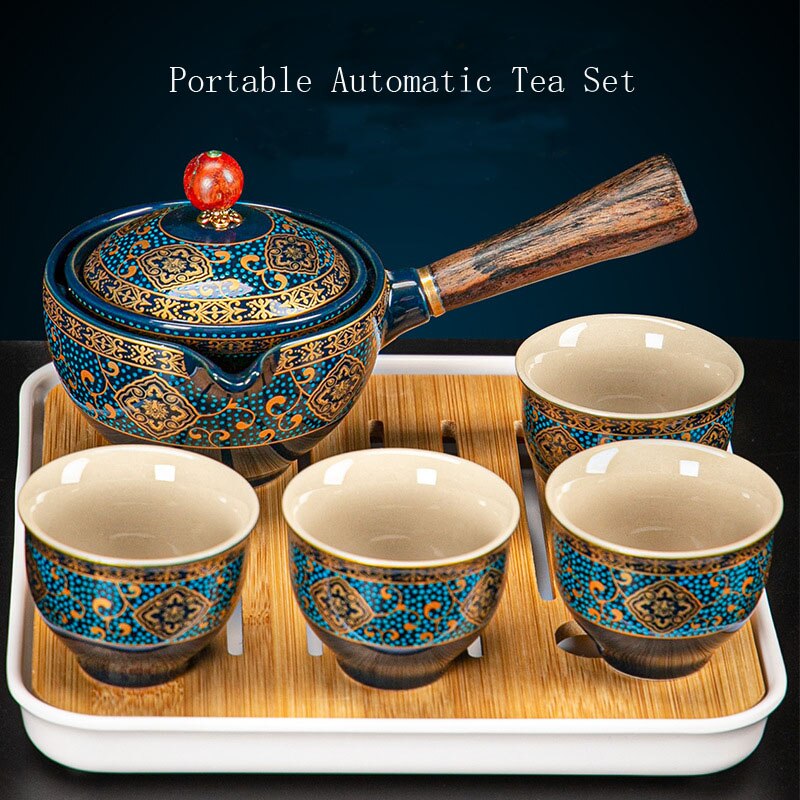 Chinese Porcelain Gongfu Tea Set with 360 Rotation Tea maker and Infuser for Gifting,Travel,Home,Outdoor,Office, Picnic Business