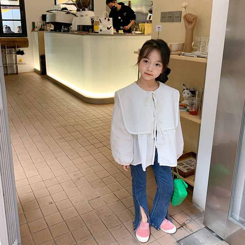 2 Kleuren Lente Leuke Kinderen Meisje Blouse Grote Kraag Shirts Casual Kid 'S Todder Katoenen Shirt Blouses Tops 10T