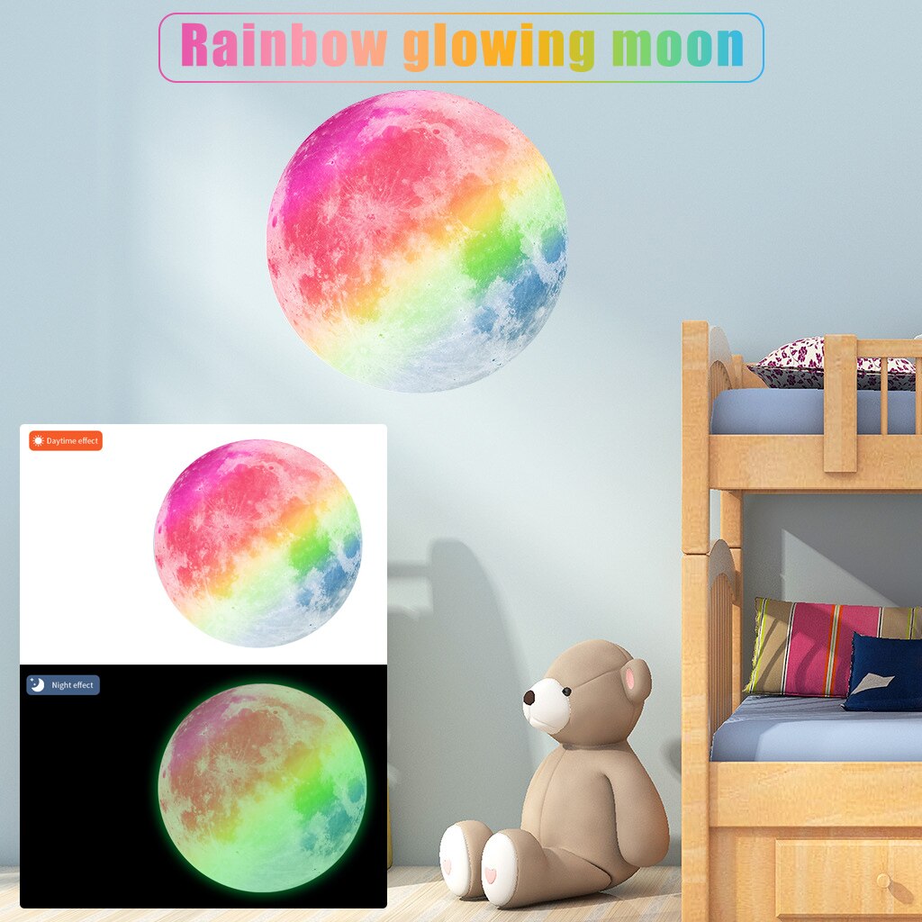 20Cm Lichtgevende Maan 3D Muursticker Voor Kinderkamer Slaapkamer Decoratie Thuis Decals Gloeiende Muur Sticke E2S