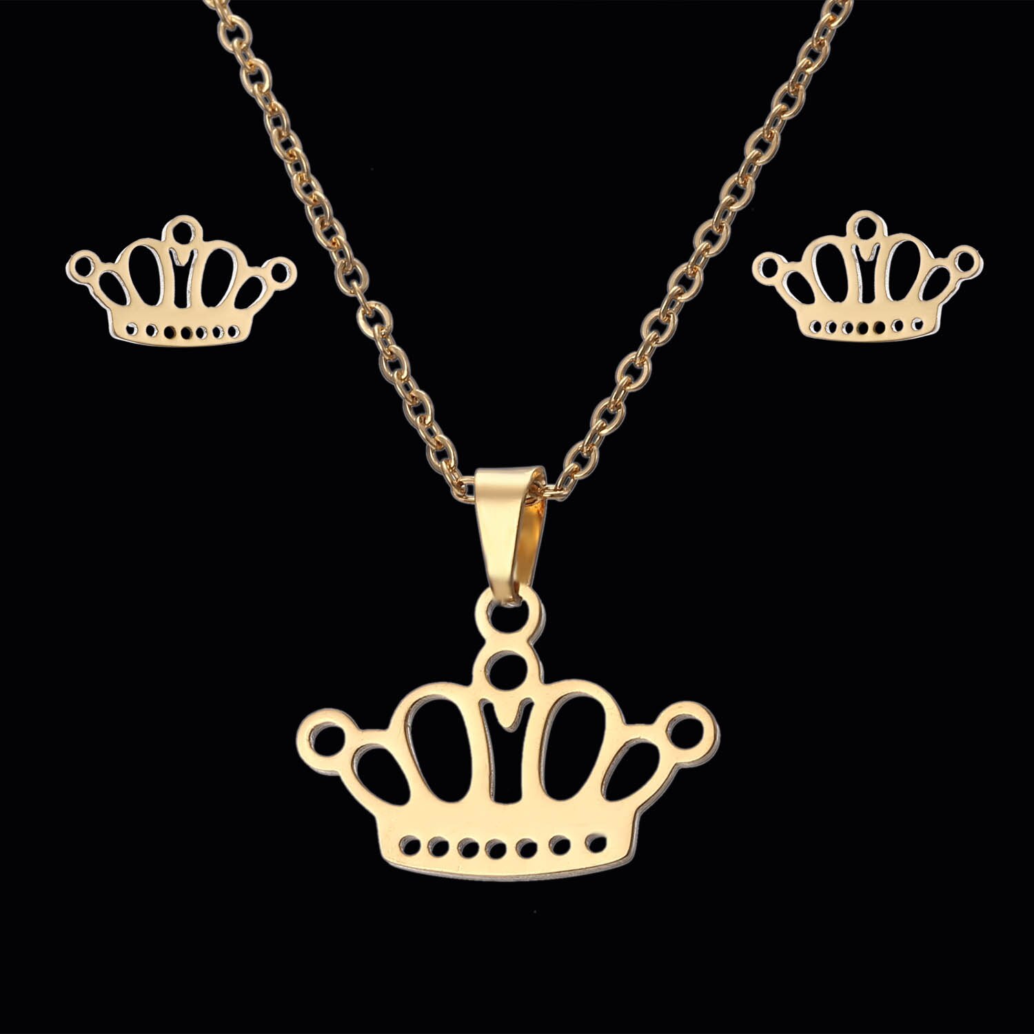 Rinhoo Goud Kleur Rvs Sets Voor Vrouwen Hart Kroon Liefde Cross Sterren Maan Ketting Oorbellen Set Bruid Bruiloft Sieraden: Crown