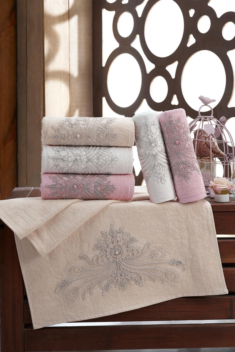Ultrasoft lacé serviette 6 pièces 50x90% 100 coton super absorbant el serviette classique dentelle broderie visage serviette doux gant de toilette: TAVUS KUŞU