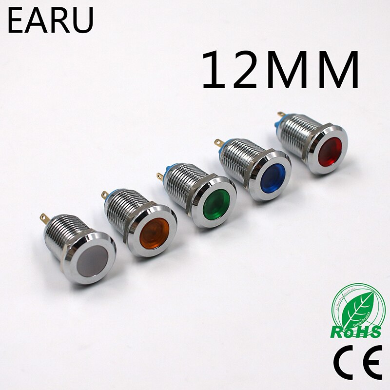 Led metalen indicatielampje 12mm waterdichte signaallamp 3v 6v 9v 12v 24v 110v 220v rood geel groen wit blauw pilootschakelaar lamp