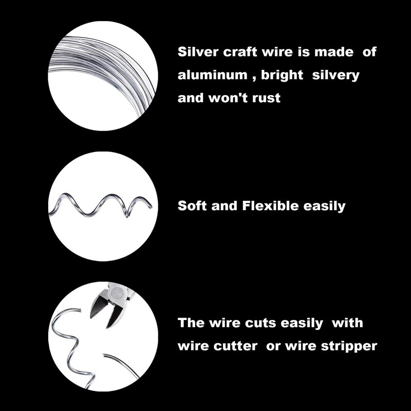 m Aluminium Wire 10M Craft Silver Wire for Jewellery Making Clay Modelling Bonsai and Model