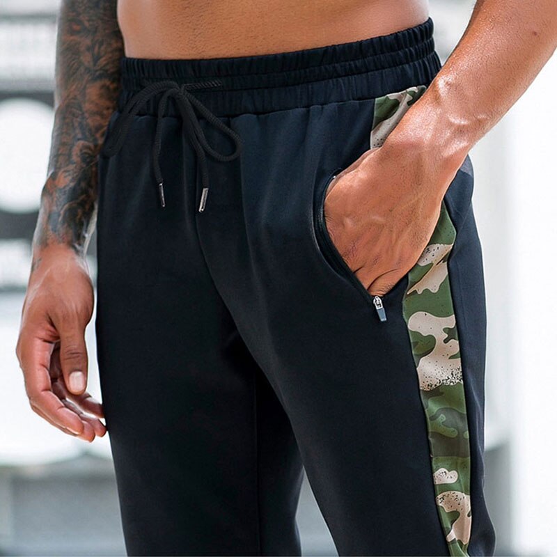 Mænd sport løse lange bukser dagligt fitness fitnesscenter løb afslappet bukser snøre med lynlåslomme mandlige bodybuilding joggingbukser