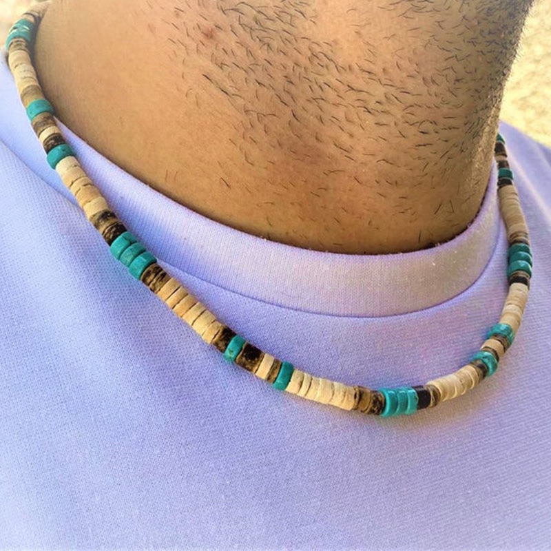 Collar de cuentas para hombre, collar africano, collar de surfista, collar para hombre