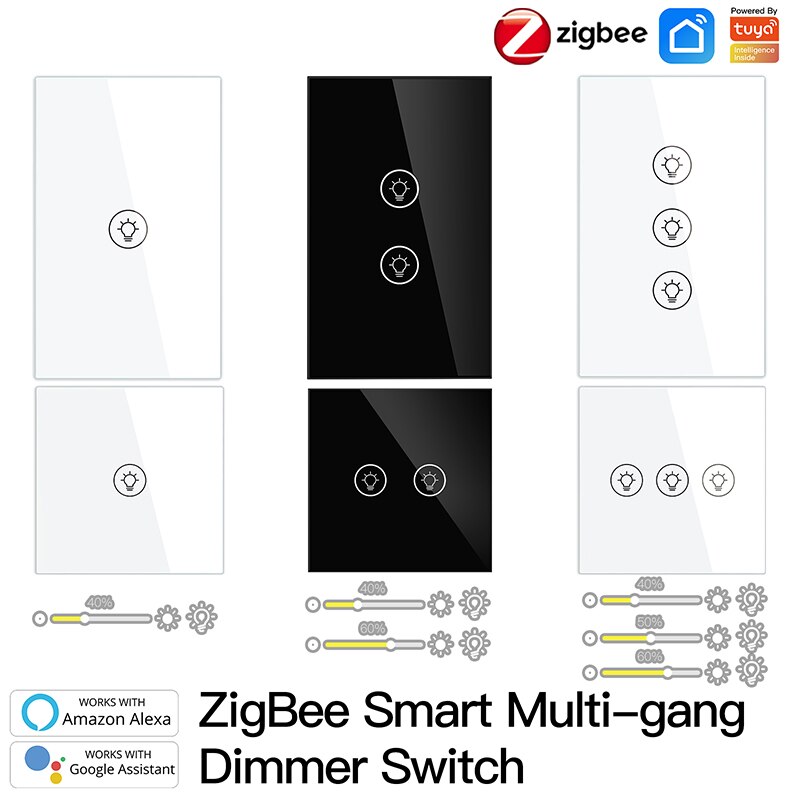 ZigBee US/EU Smart Multi-gang Light Dimmer Switch Independent Control Smart Tuya APP Control Compatible With Alexa Google Home