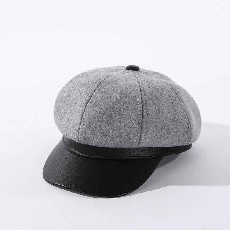 COKK Octagonal Hat Women's Winter Autumn Leather Brim Beret Women Retro British Painter Cap Hats For Women's Cap Gorros
