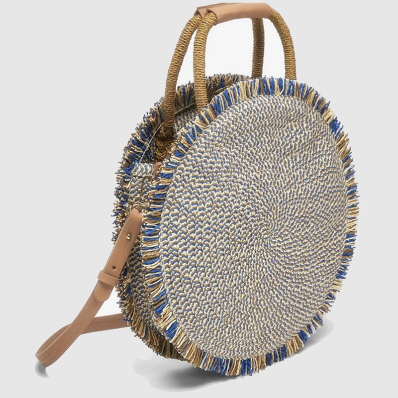 Frauen Bohemian Woven Handtasche Tote Schulter Taschen Sommer Strand Casual Stroh Korb Tasche Retro Kreis Handtasche: Default Title