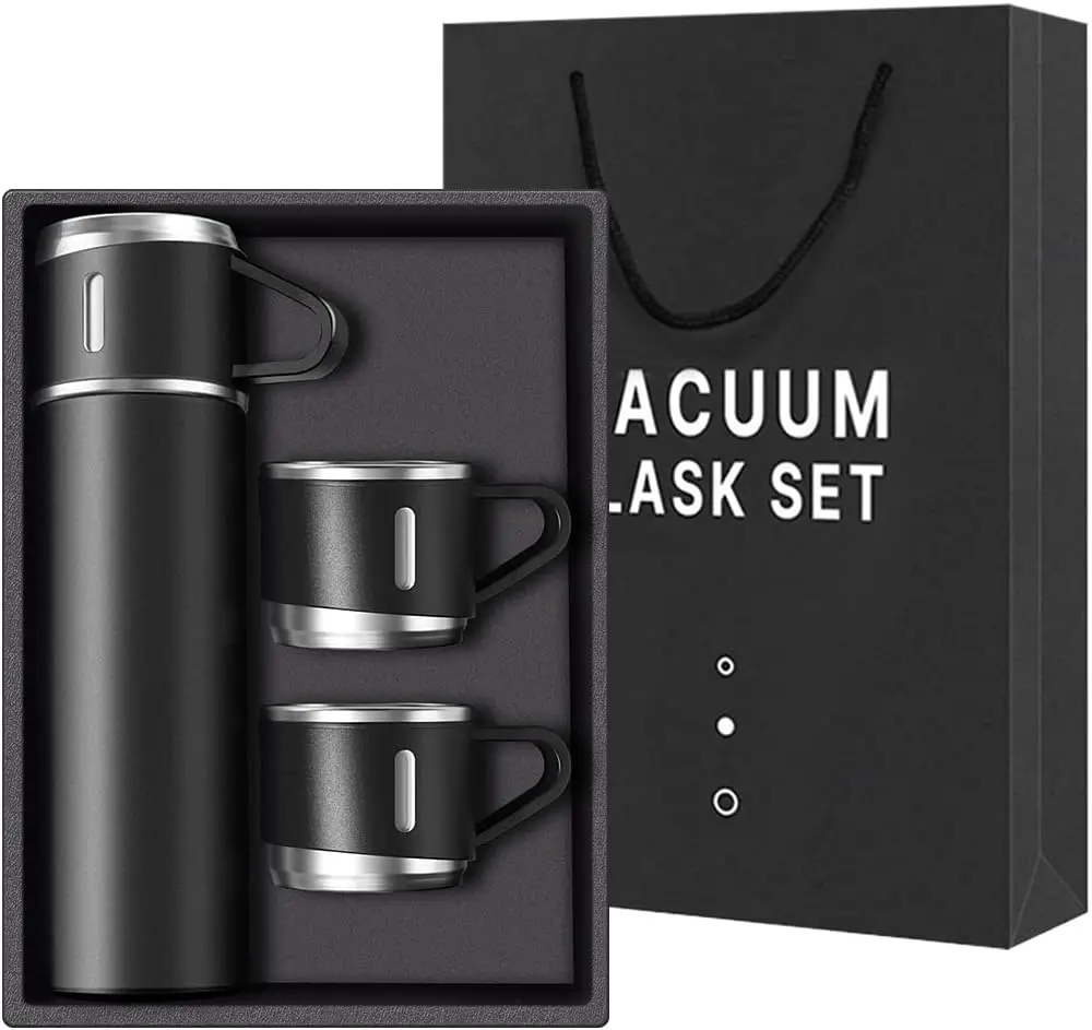 Coffee Thermos Stainless Steel Vacuum-Insulated Water Bottle Insulated Bottle with Cup for & Cold Drink Outdoor Travel Mug: black