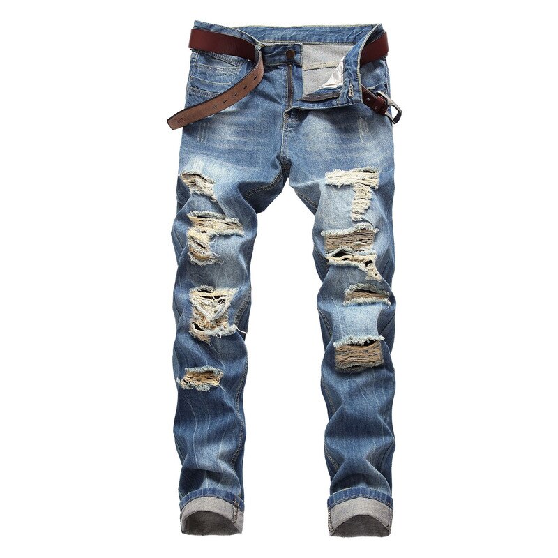 Dant Bulun hommes déchiré jean crayon pantalon trou Long pantalon décontracté déchiré jean Hip Hop vêtements droit Denim pantalon pour homme: 28