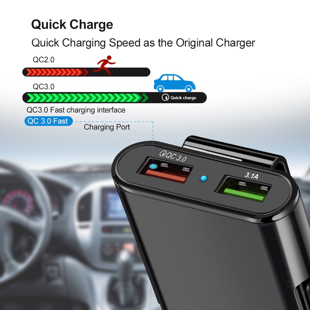 60W 4 Port QC 3.0 Car Charger Quick Charge 3.0 Phone Car Fast Front Back Charger Adapter Car Portable Charger Plug for iPhone