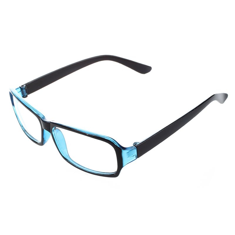 Unisex Black Blue Plastic Frame Arms Clear Lens Plain Glasses