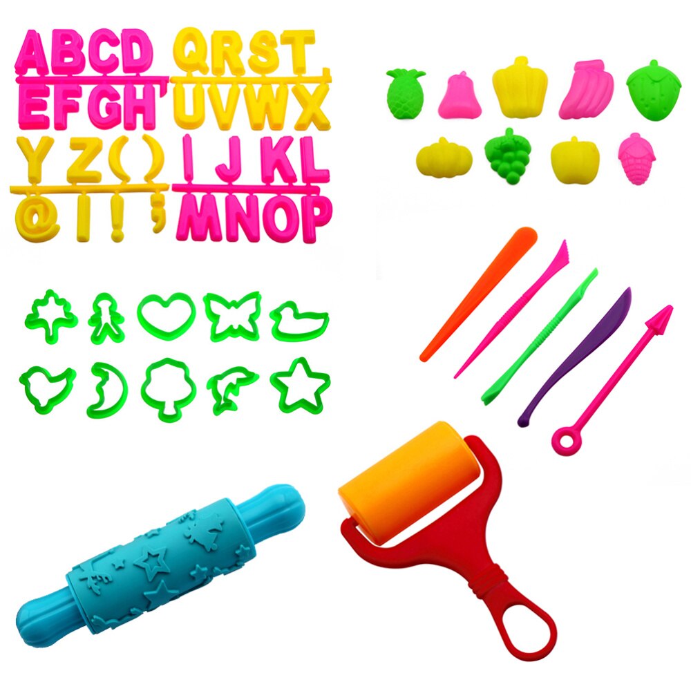 58 stück Farbe Spielen Teig Werkzeuge Bausätze mit Modelle und Formen Kind Spielzeug Kreative 3D Plastilin Knetmasse einstellen (Zufällig farbe): Ursprünglich Titel