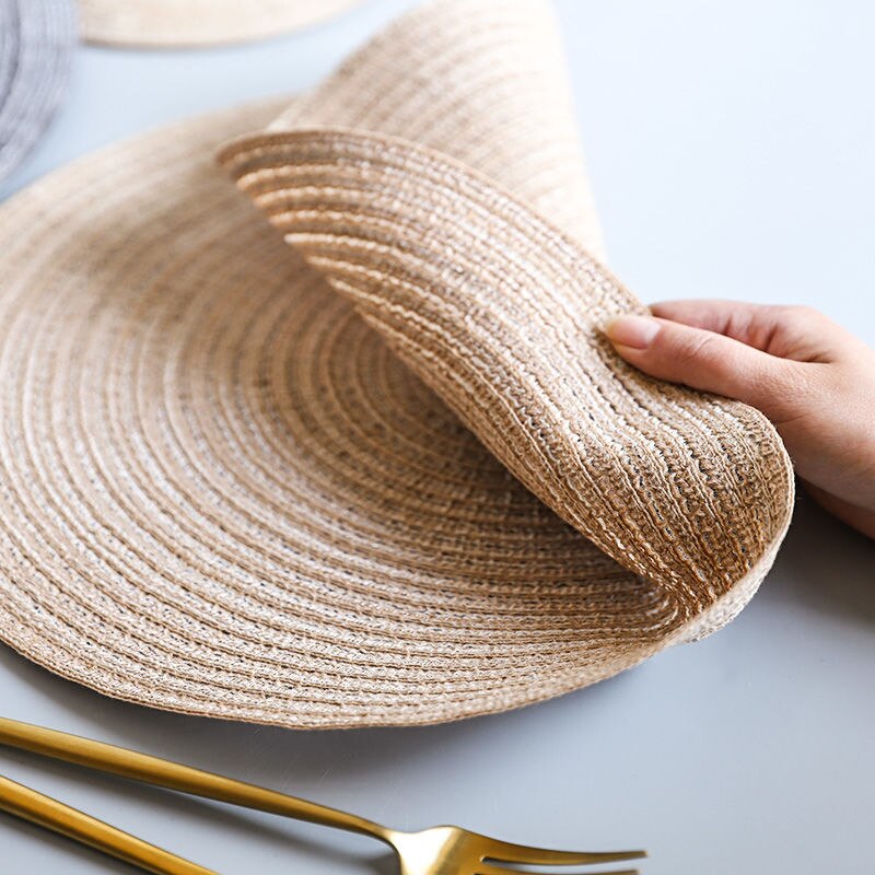 Japanese Round Ramie Table Mat Insulation Pad Solid Placemats Linen Non Slip Kitchen Accessories Decoration Home Pad Coaster