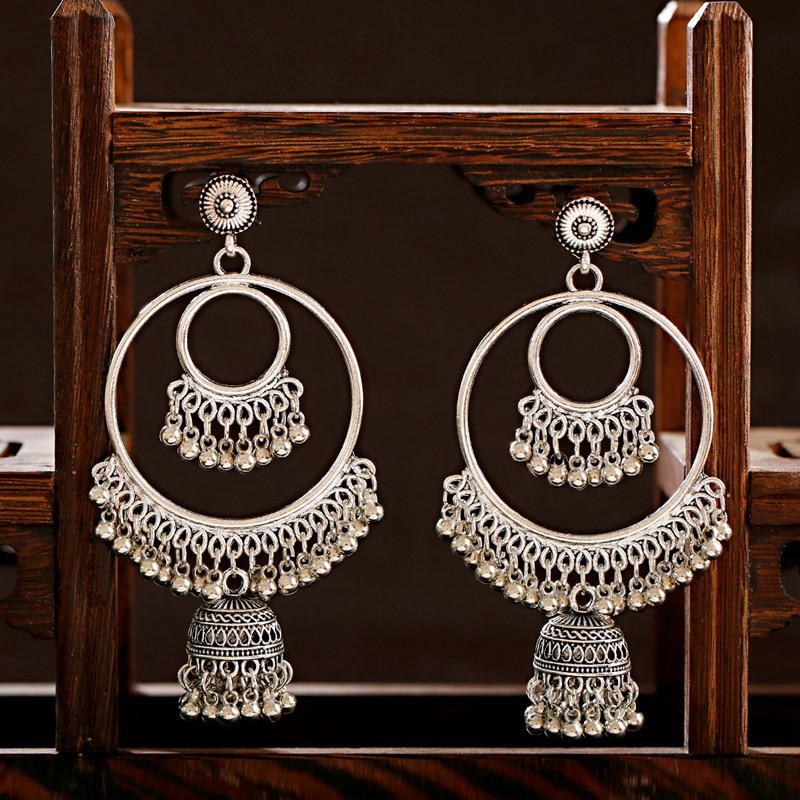 Retro Indian Sieraden Jhumka Jhumki Oorbellen Gypsy Goud Zilver Kleur Kwastje Oorbellen Voor Vrouwen Mode-sieraden