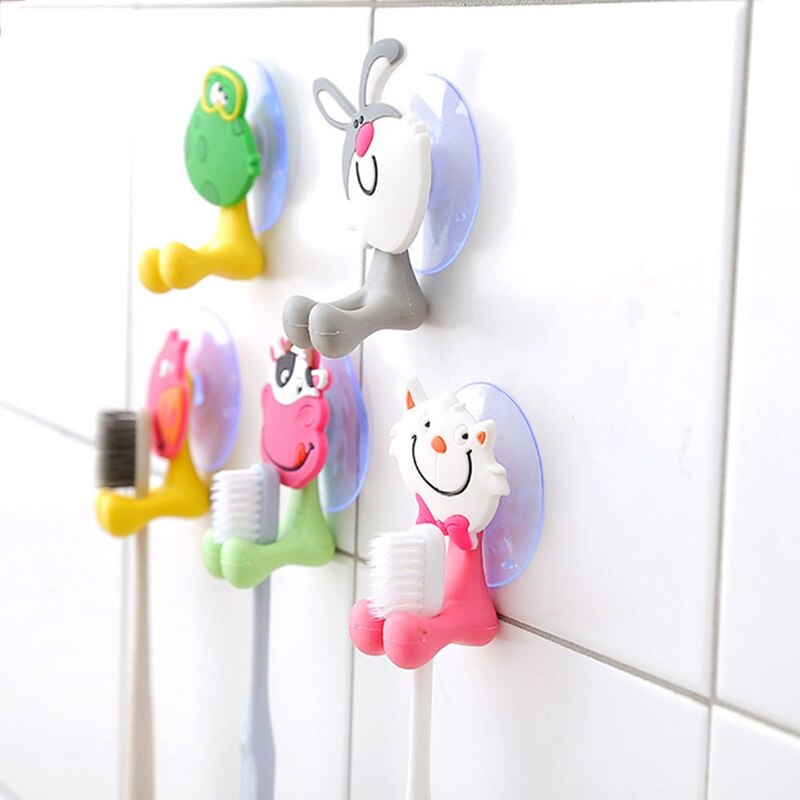 Baby Care Cute Cartoon Animal Shape Holder Sucker Suction Hooks Set Hanging Baby Toothbrush Holder Towels