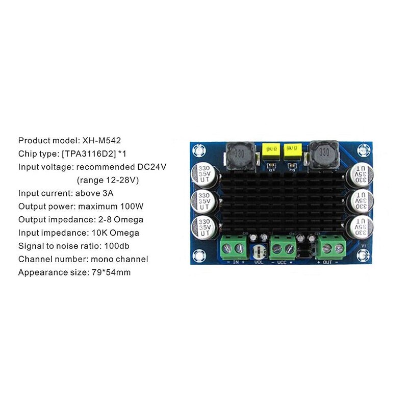 Dc 12V 24V 100W Tpa3116 D2 Da mononukleoza-kanałowa cyfrowa płyta wzmacniacza mocy