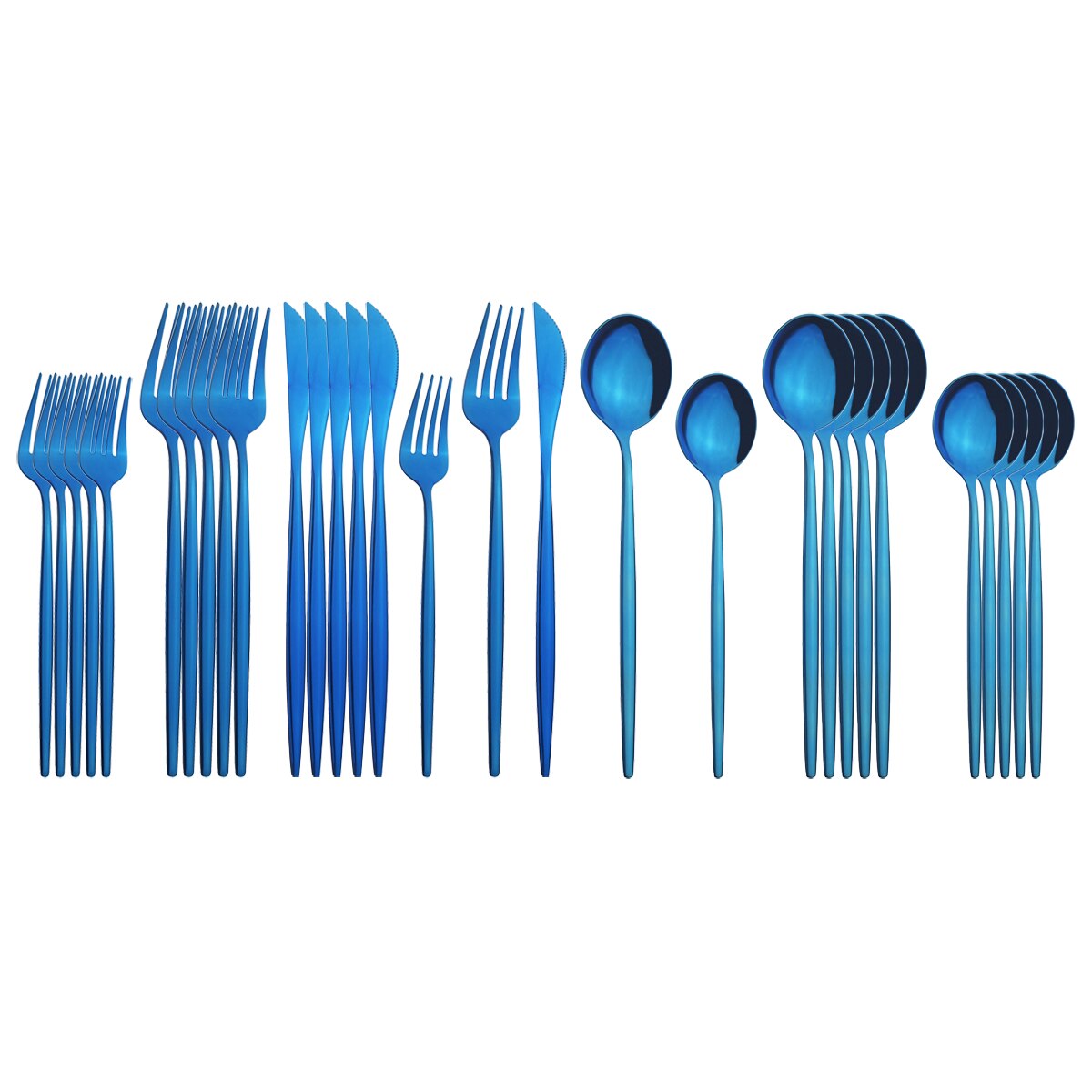 30Pcs White Gold Cutlery Set Stainless Steel Dinnerware Set Knife Fork Spoons Tableware Set Home Kitchen Flatware Silverware Set: Blue