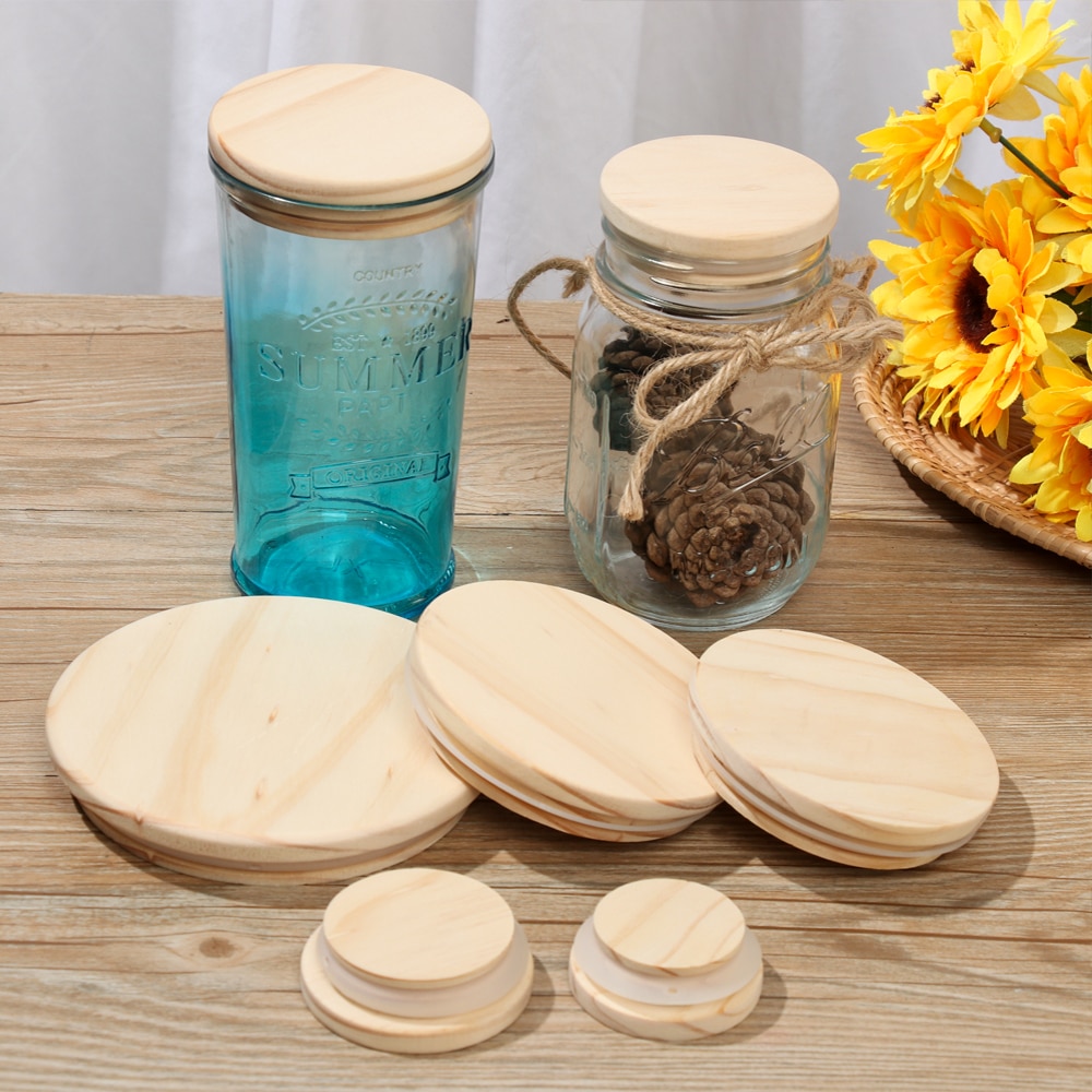 Wood Lids Airtight Canister Reusable Mason Jar Canning Caps Silicone Sealing Food Drinking Wrap Kitchen Storage Bottles Supplies