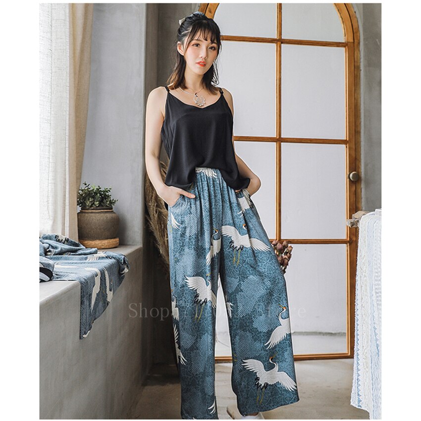 Ukiyo-e-Kimono japonés para mujer, traje de pijama de grulla Vinatge Yukata, abrigo + Top + Pantalones, ropa asiática Haori Samurai Harajuku, 3 uds.