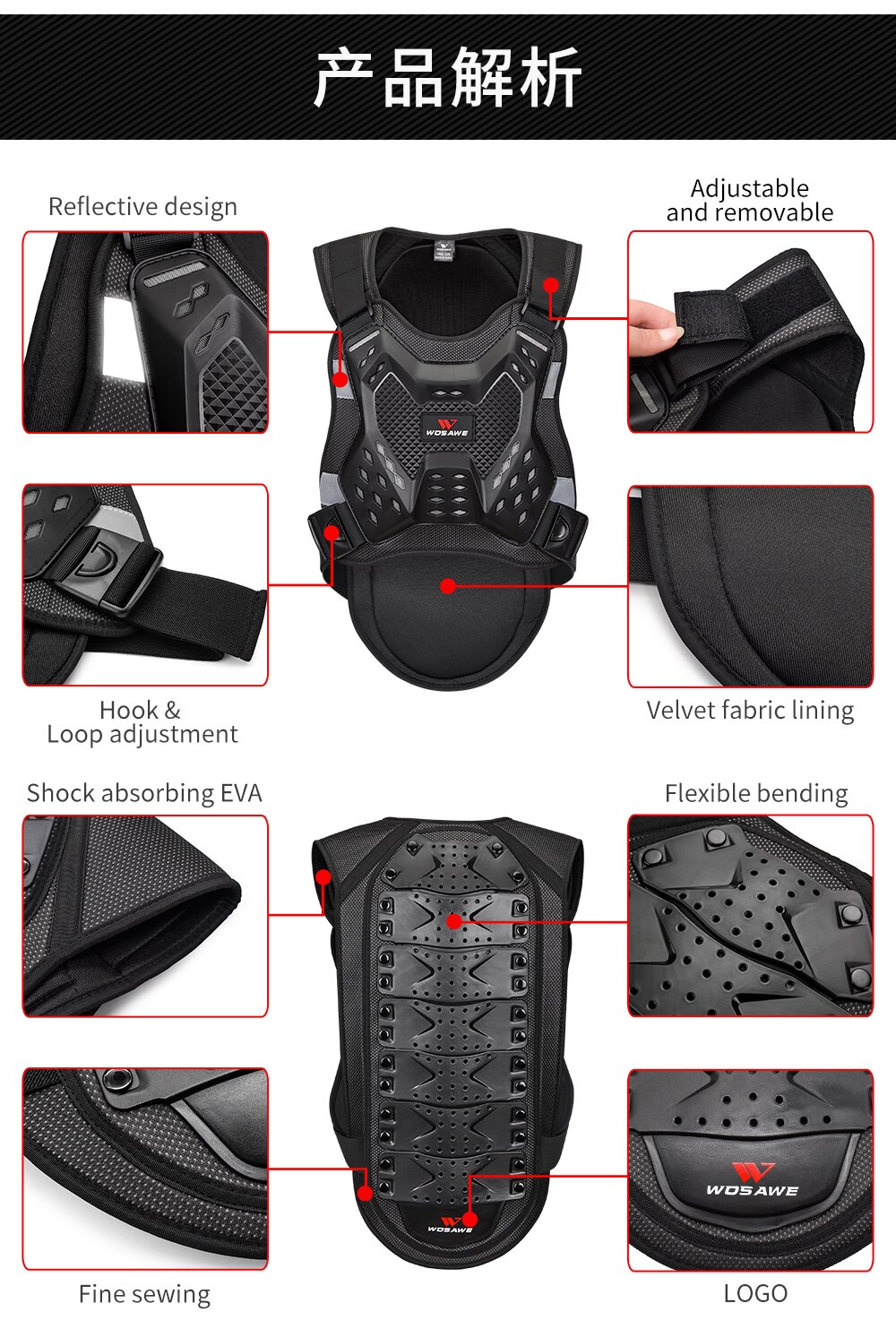 WOSAWE-Chaleco de armadura de motocicleta para adulto, protección para el pecho y la espalda, Motocross, todoterreno, soporte para la columna vertebral, equipo de protección corporal
