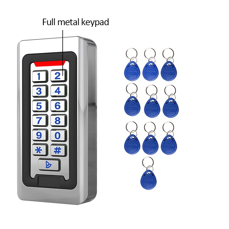 2000Users Metal Stainless Steel RFID Access Control Keypad IP68 Waterproof Outdoors Card Reader Security 12V/24V DC and AC: Full Metal Button