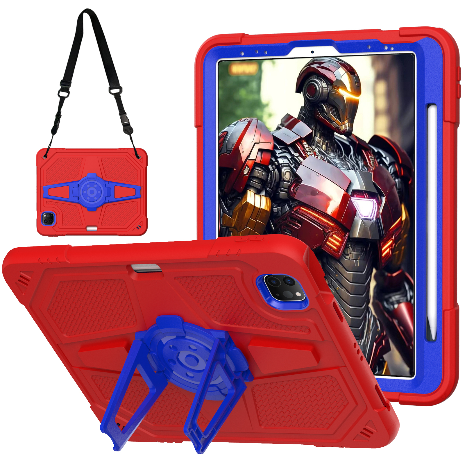 Case For iPad Air 4 5 10.9 inch Pro 11 PC Silicone Folding Built-in Kickstand Cover Shoulder Strap Pen Slot: Beige