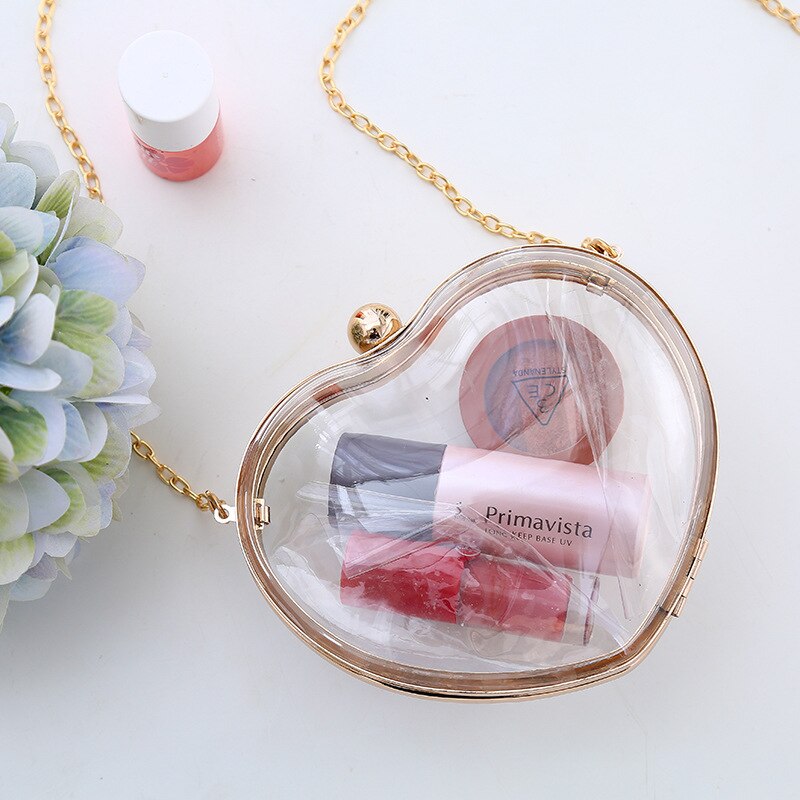 Transparent Women Heart Clutch Evening Bags Gold Chain Shoulder Bags Girls Handbags Purses For Ladies Party Clear Bag