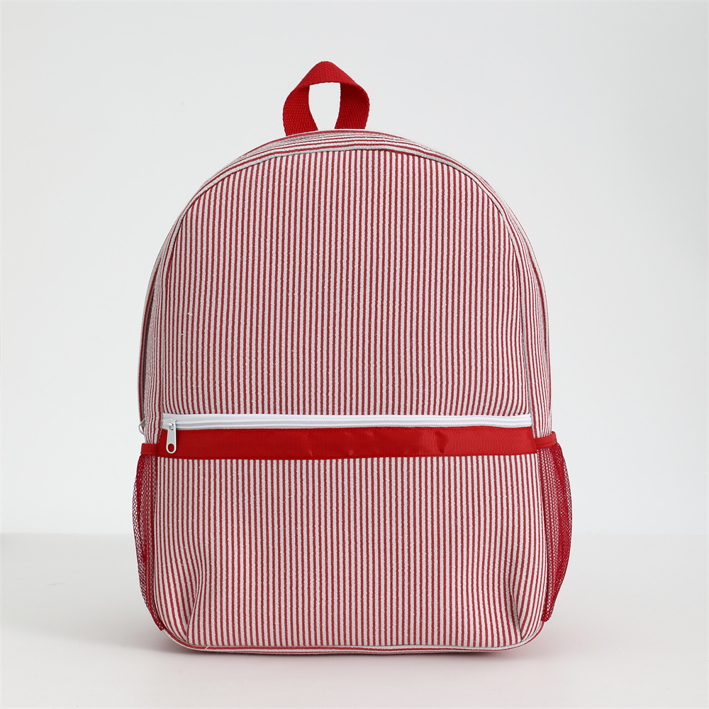 Seersucker gestreepte rugzak peuter klassieke schattige kinderen schoolboekentas voorschoolse kleuterschool kinderen tas: Rood