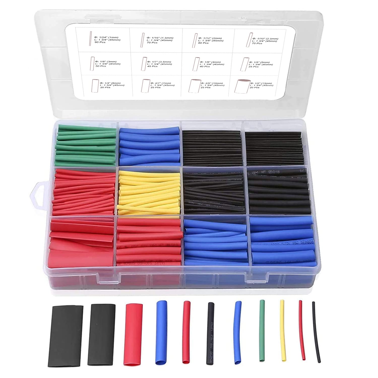 Kit de tubos termorretráctiles de 580/560 piezas Material EVA en 6 colores 11 tamaños - Ideal para aislamiento, reparaciones y conexión de cables: Rojo