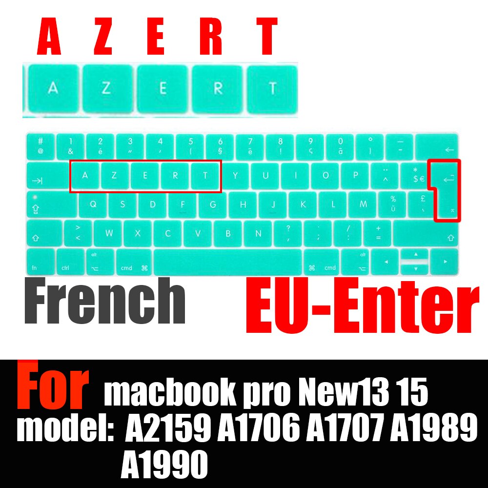 Francuski układ osłona klawiatury ue dla macbook touchbar 13 "15" A1990 A1989 A1707 A1706 folia ochronna na klawiaturę laptopa AZERT: Niebieski