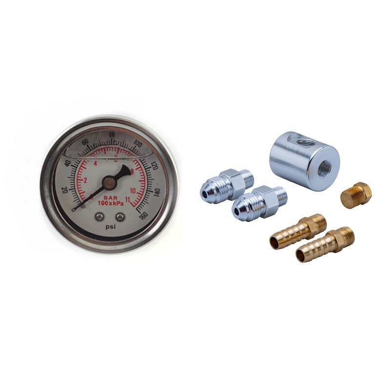 Universal 0-160 psi small oil Pressure Gauge ,1/8 NPT Fuel Pressure Gauge and adaptor kit For fuel injection systems