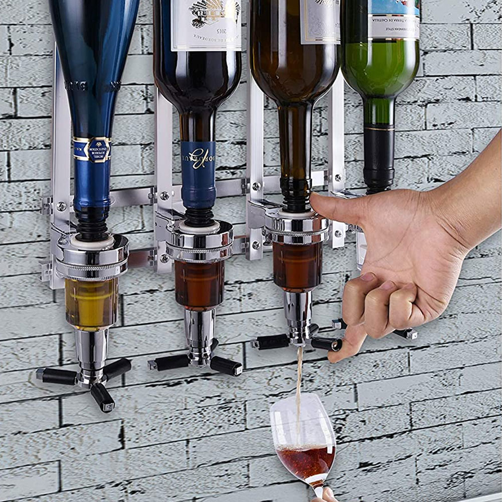 Dispensador de licor de 4 cabezales, dosificador de bebida montado en la pared, estantes para vino, dosificador de vino de cóctel, soporte