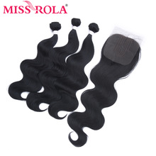 Miss Rola Body Wave Bundels Met Vetersluiting Synthetische Haarverlenging Met Sluiting 16-20 Inch 3 Bundels Met sluiting
