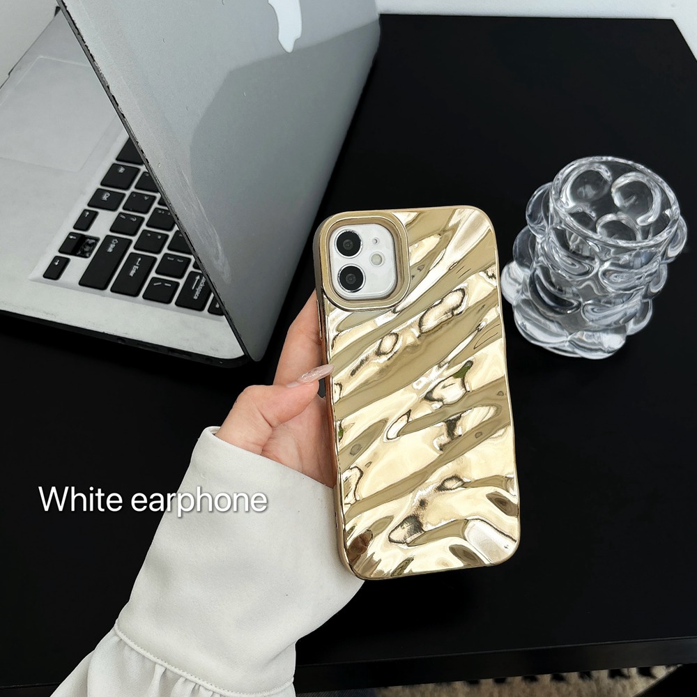 Luxury Curly 3D Wavy Golden Pattern Phone Case For iPhone 15 11 12 13 14 Pro Max X XR XS 7 8 Plus SE Soft Shockproof Cover