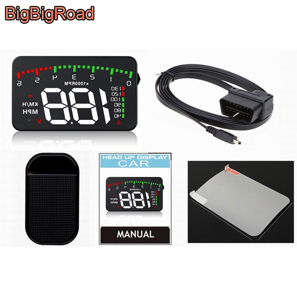 BigBigRoad Car Hud Display For Volkswagen Transporter T6 T-Cross Scirocco Phaeton EOS Taigun Windshield Projector Alarm System