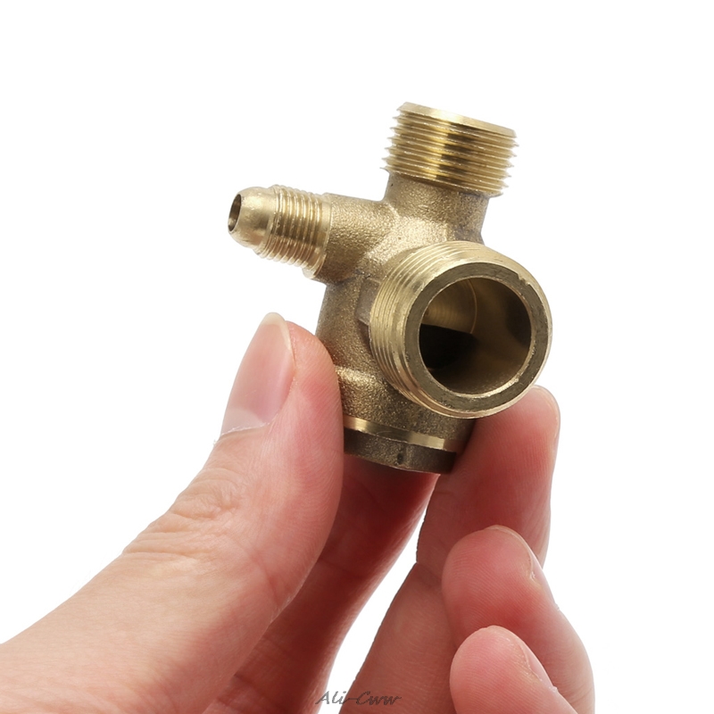Válvula de retenção compressor de ar, rosca masculina tom dourado de 3 vias