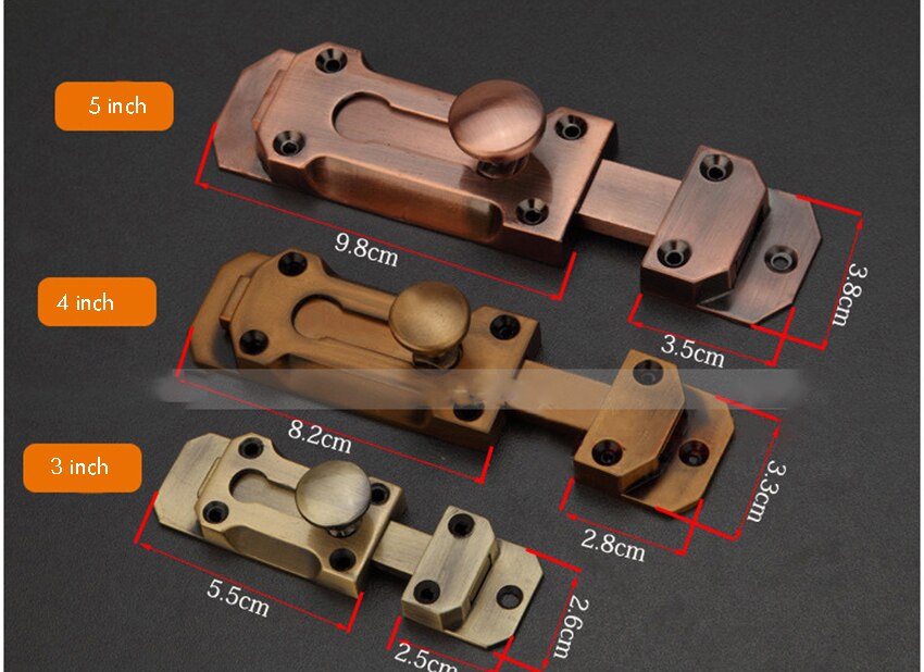 3/4/5 Inch Solid Zinc Alloy Security Dead Bolt, Antique Door Slide Latch Lock, Heavy Duty Gate Safety Sliding Bolt Latches