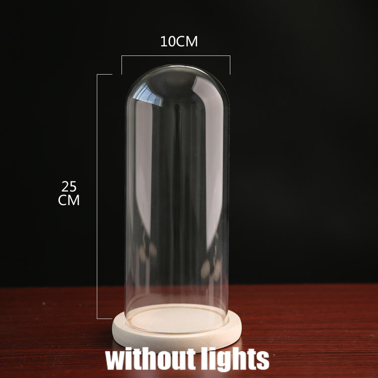 Tabletop Display Glass Cover Terrarium Container Decor Dry Flower Ornaments Craft Bell Jar Wood Base with Feet LED Light Holder: Navy Blue