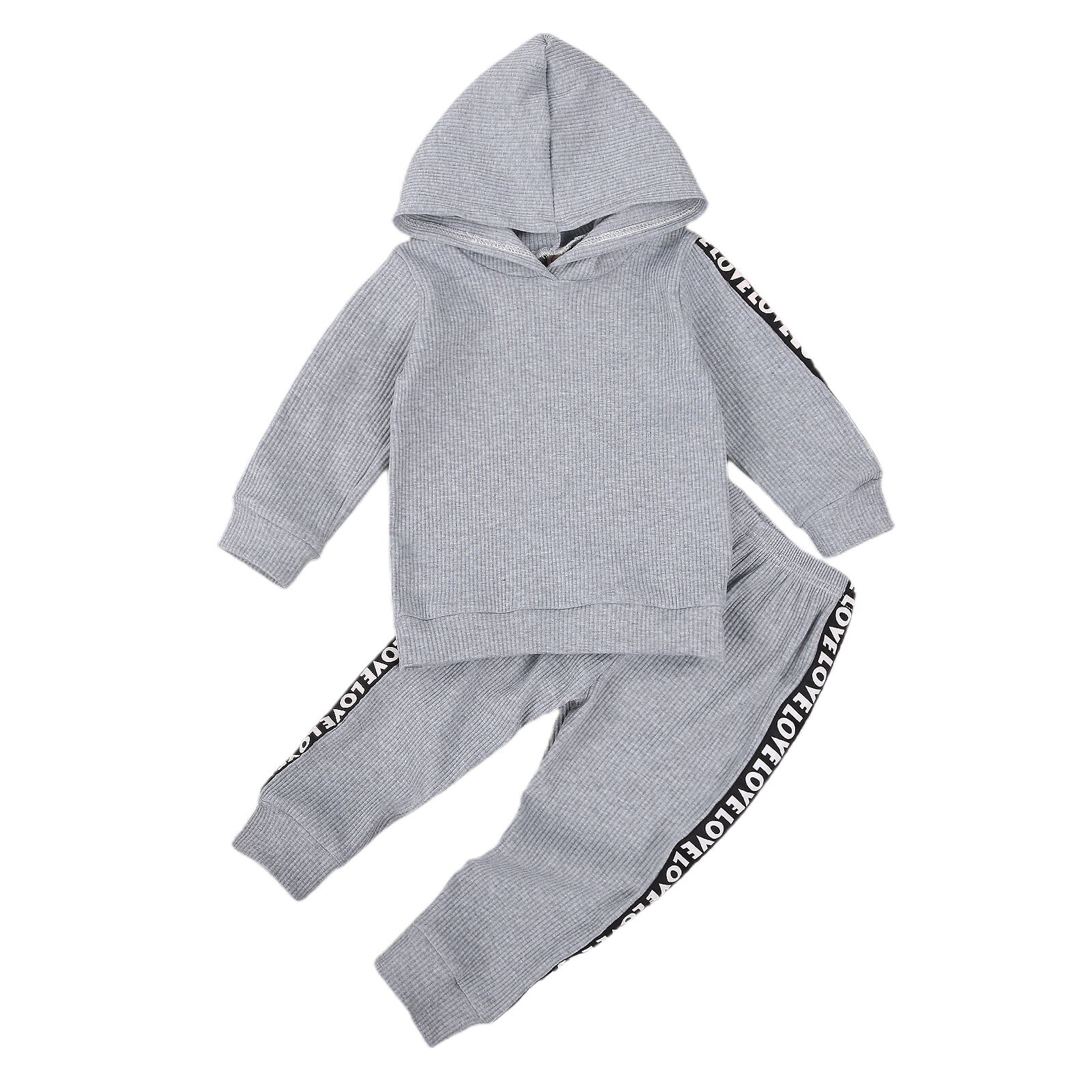 2-7 ans bébé garçons filles côtelé tenues lettre manches longues à capuche + élastique-taille pantalon costume printemps automne 2 pièces vêtements: C / 3T