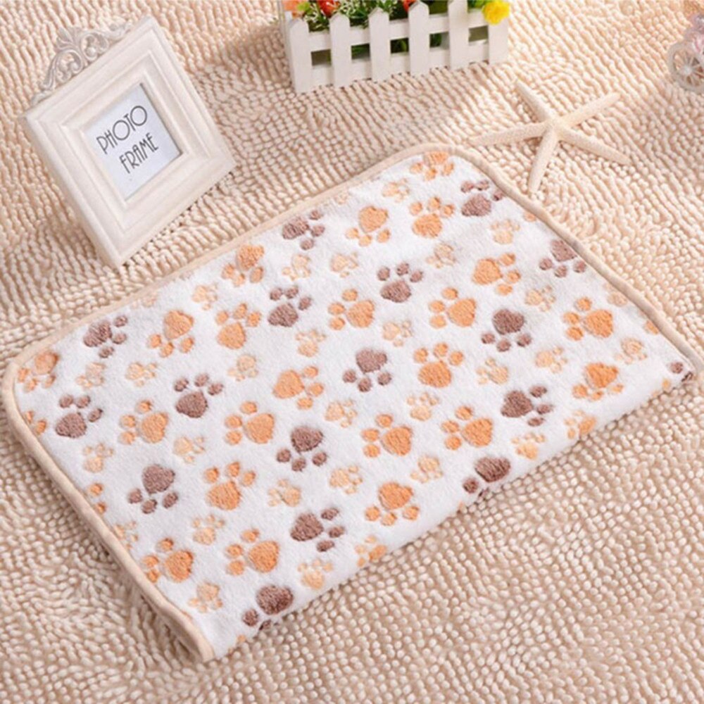 Korallfleece sällskapsdjur sängmatta mjuk varm söt tassfot tryckt katt hund valp filt sovande sängöverdrag mattor små medelstora husdjur kudde: Beige / 76 x 52cm