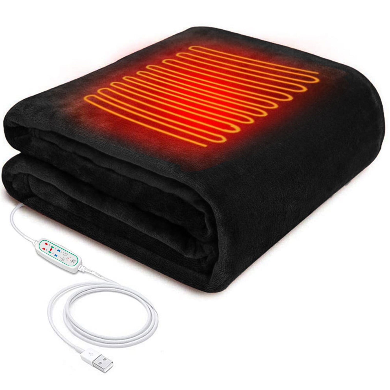 45*80cm USB 5V Electric Heating Shawl Washable 3 Heat Settings With Timing Function Heated Blanket: Black