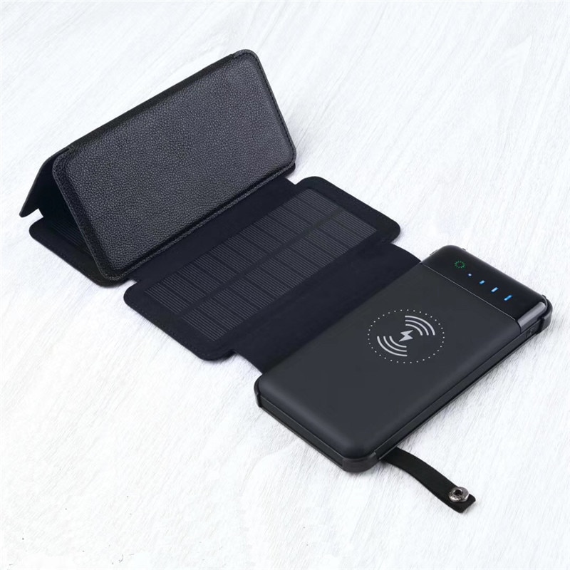 10000 MAh Power Bank Outdoor Portable Detachable Foldable Solar Panel Charger Wireless / Wired Charging With LED Light For Phone