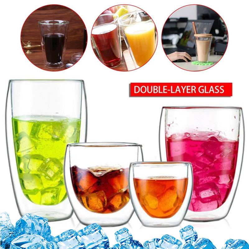 Double Wall Glass Cup Insulated Thermal 80-600ml Drinks Coffee Mugs Dining Bar Tea Cup Container Milk Clear Beer