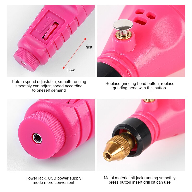 Pulidor de uñas eléctrico USB tipo pluma portátil, herramienta de manicura exfoliante, taladro para uñas