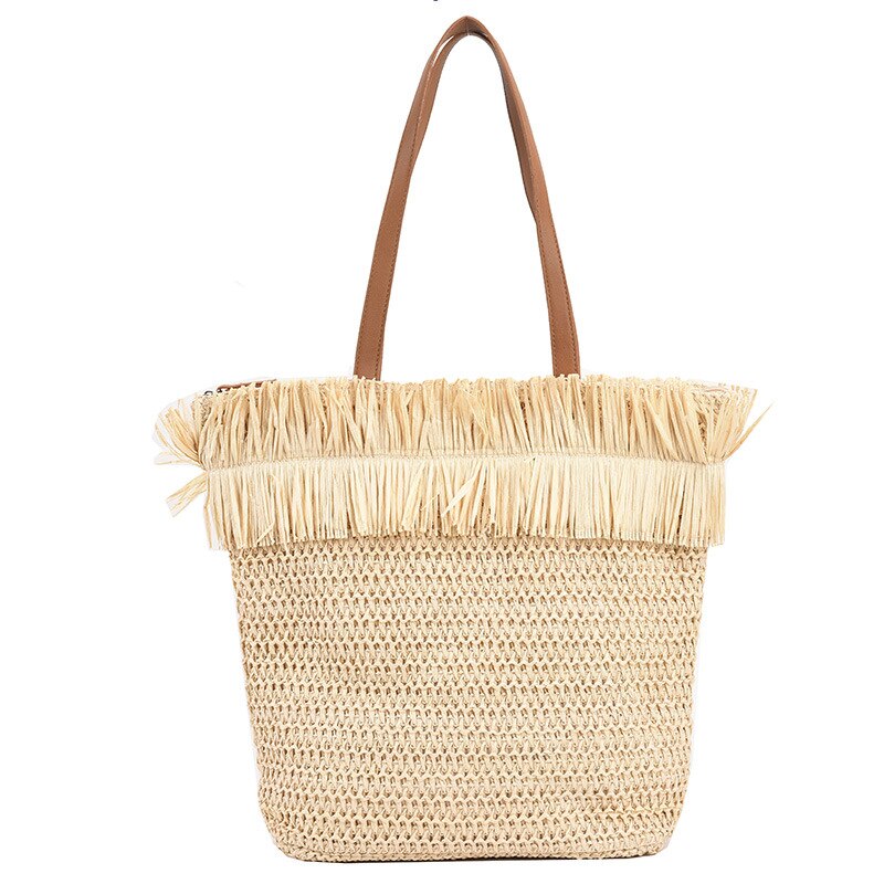 Handgefertigte Käufer-taschen für damen, 2022 marken, #39 , sommer-strandtasche mit quasten, große strohtasche für damen: Beige