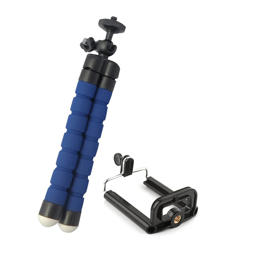 Portable Mini Sponge Cell Phone Tripod Lightweight Camera Tripod Stand @M23: Blue With Clip