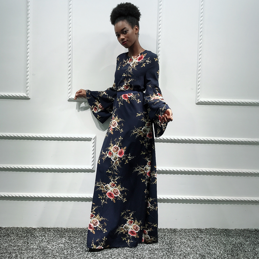 Kaftan marocain dubai abaya tyrkisk muslim hijab kjole marokkansk kaftan elbise islamisk tøj qatar robe djellaba kvinde kjoler: Mørkeblå kjole / Xl