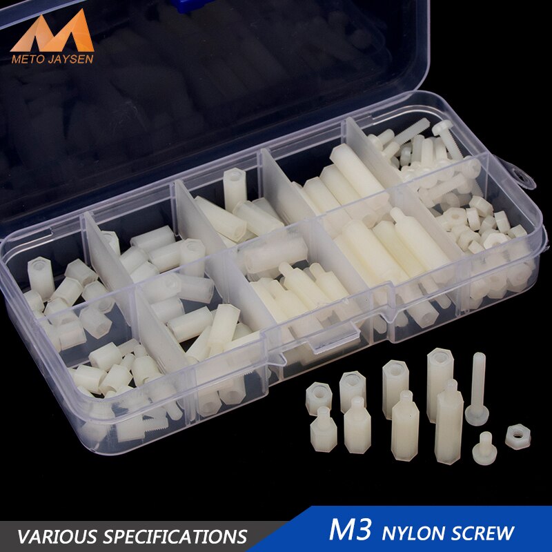 M3 mannelijke vrouwelijke zeskant nylon afstandshouder afstandsschroef witte afstandsschroef kunststof schroefmoer assortiment kit 150 stuks/set