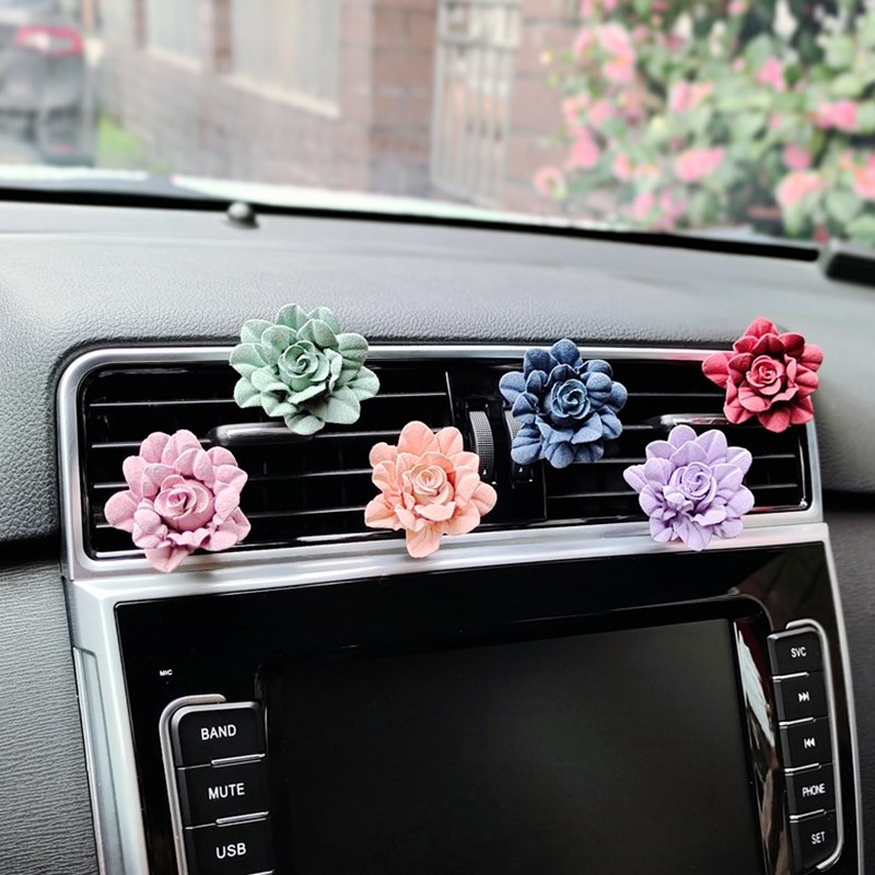 Rose Flower Car Accesories Interior Flowers Car Air Freshener Aromatherapy Air Vent Clip Cute Rose Auto Perfume Decoration